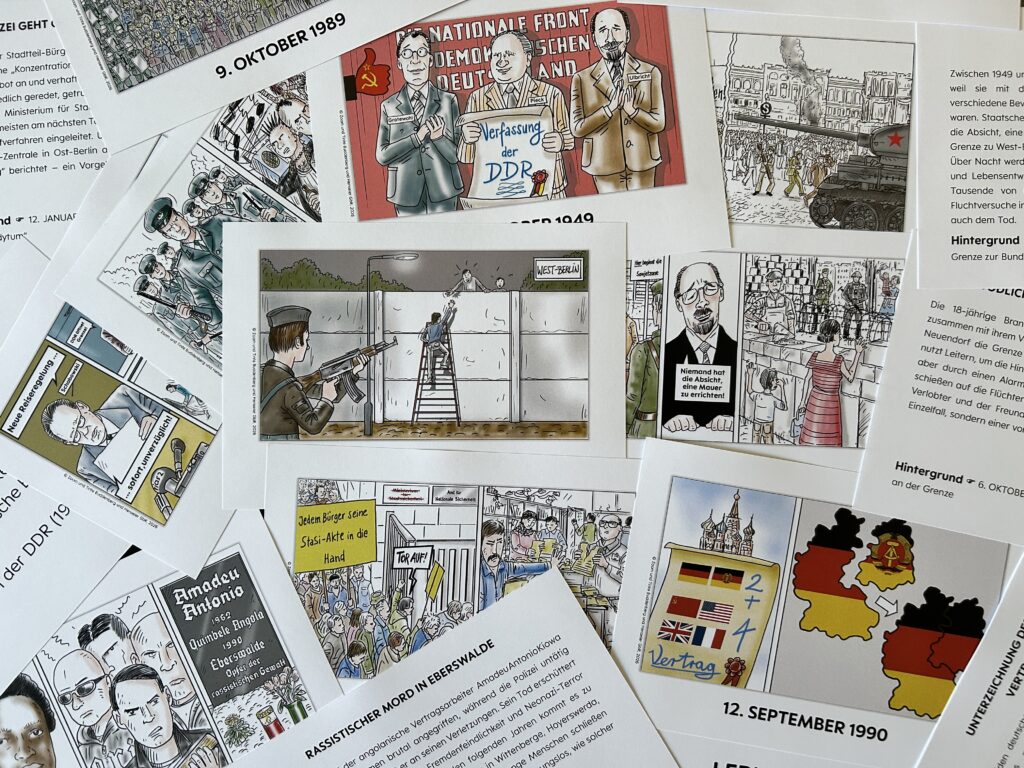 Verschiedene Lernkarten aus unseren Sets zur DDR-Geschichte